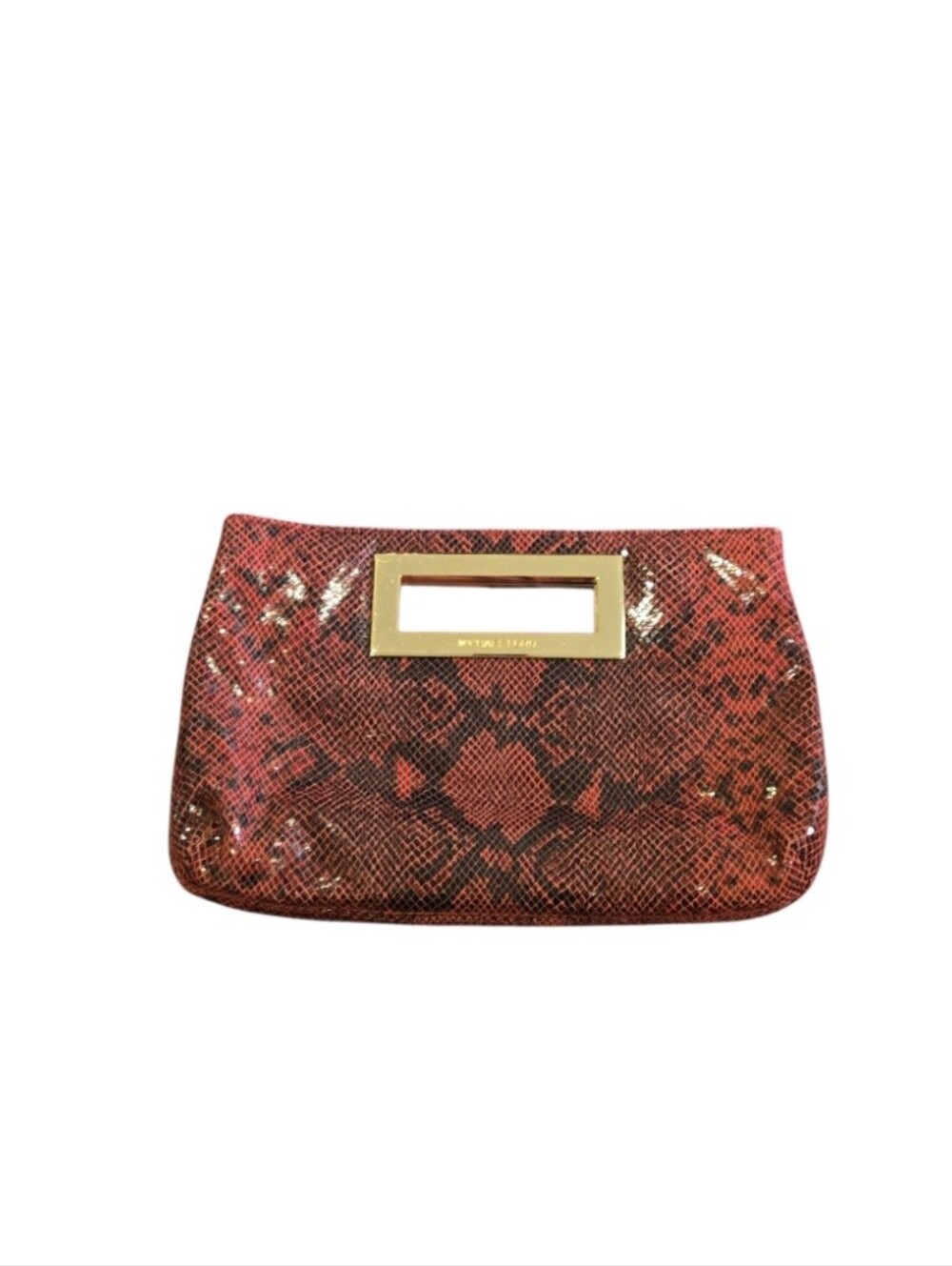 Michael Kors Red Python Embossed Leather Clutch with Gold-Tone Handle EUC